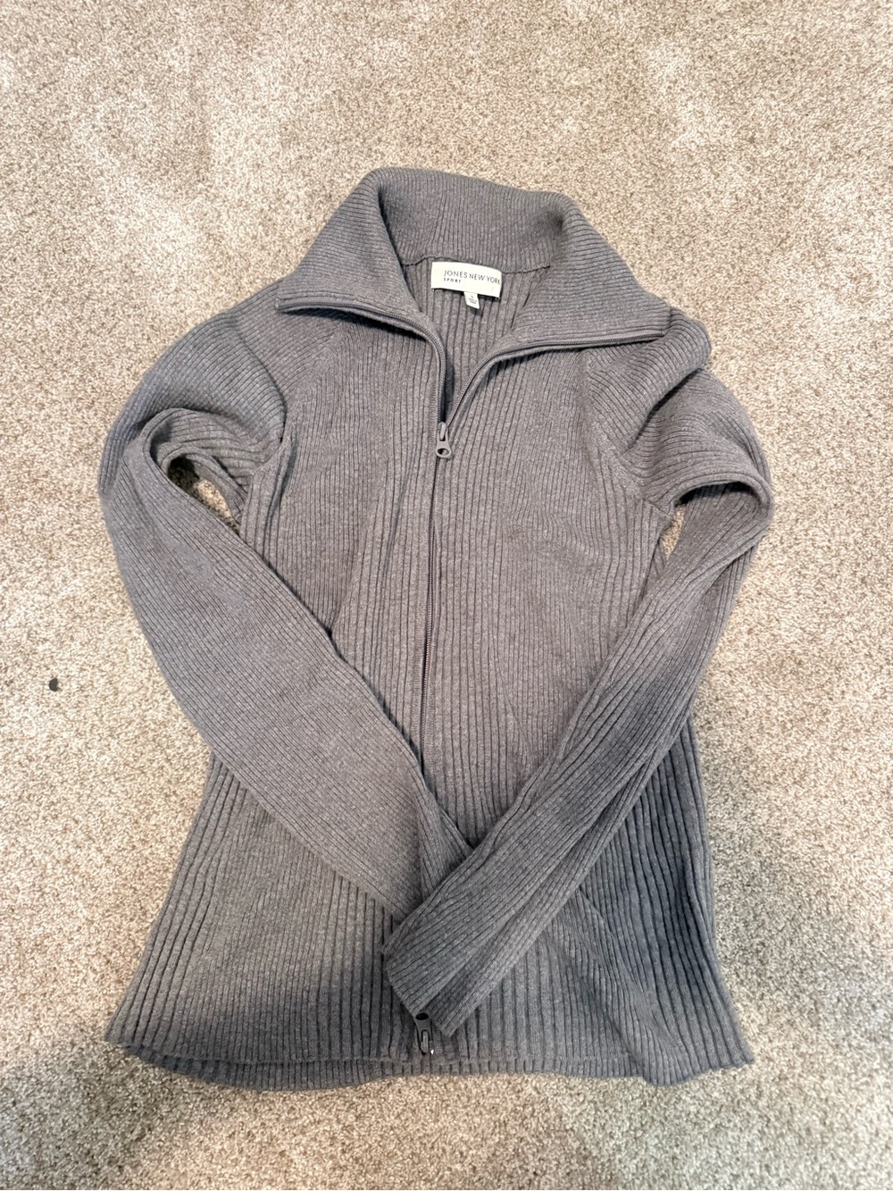 Jones New York Charcoal Ribbed Zip-Up Sweater Jacket